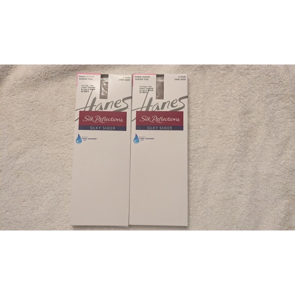 Hanes Silk Reflections Knee High Taupe Silky Sheer, Cool Comfort, 4 Pairs NIB